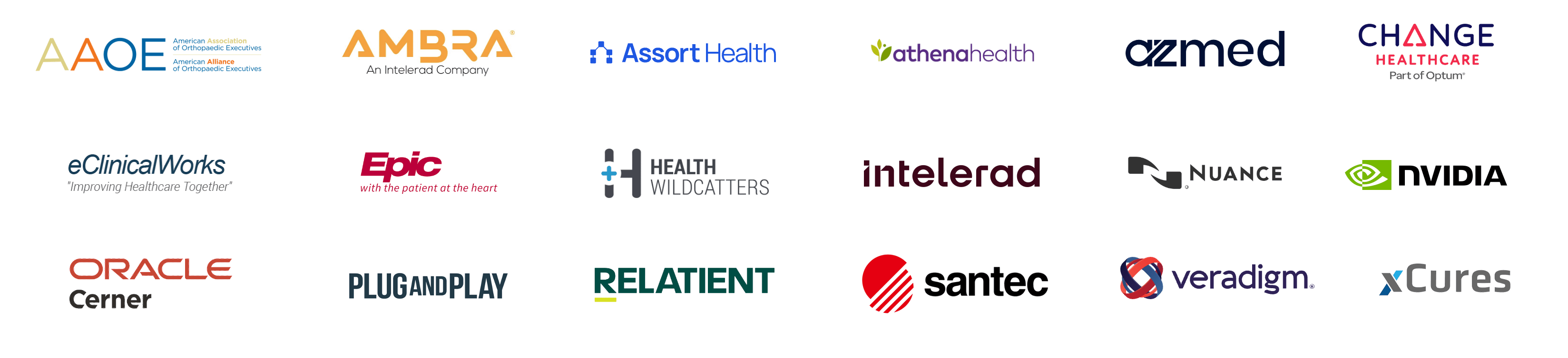 Business and Technology Ecosystem Partners including AAOE, AMBRA, Assort Health, athenahealth, ozmed, Change Healthcare, eClinicalWorks, Epic, Health Wildcatters, intelerad, Nuance, NVIDIA, Oracle Cerner, Plug and Play, Relatient, Santec, Veradigm, and xCures